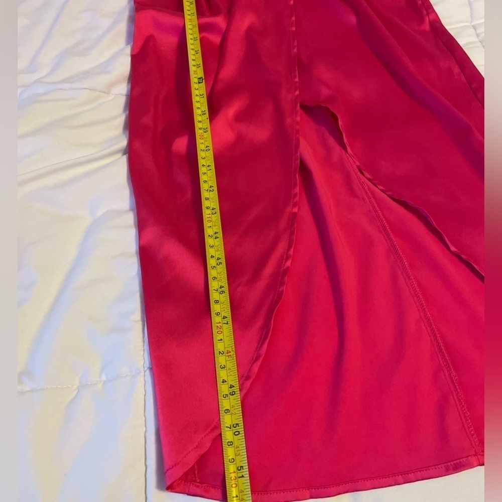 Satin Belted Ruched Slit Midi Dress - Picture 17 of 17